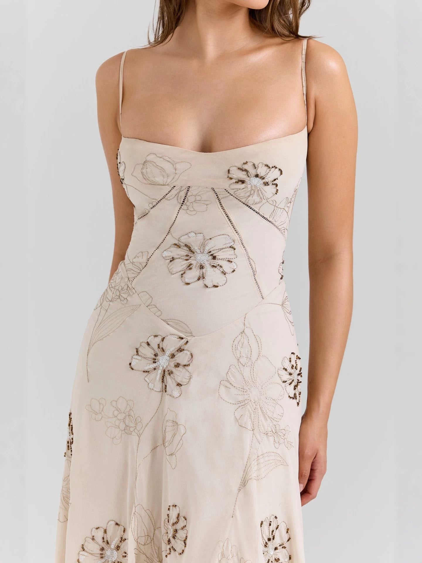 VINTAGE EMBROIDERED SLIP MAXI DRESS - WHITE