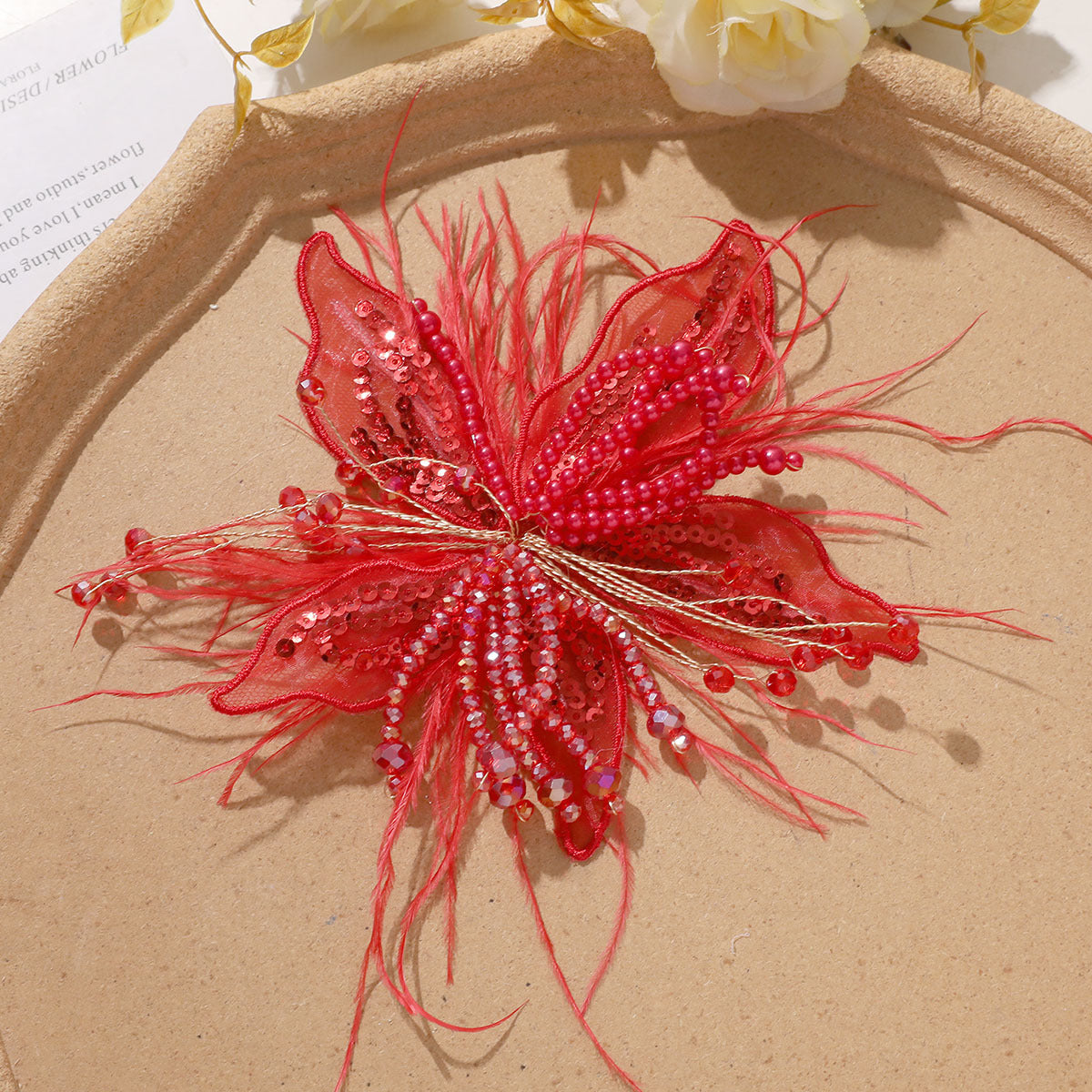 WHITE LACE PEARL CRYSTAL FLOWER HEADWEAR WEDDING CLAW CLIP