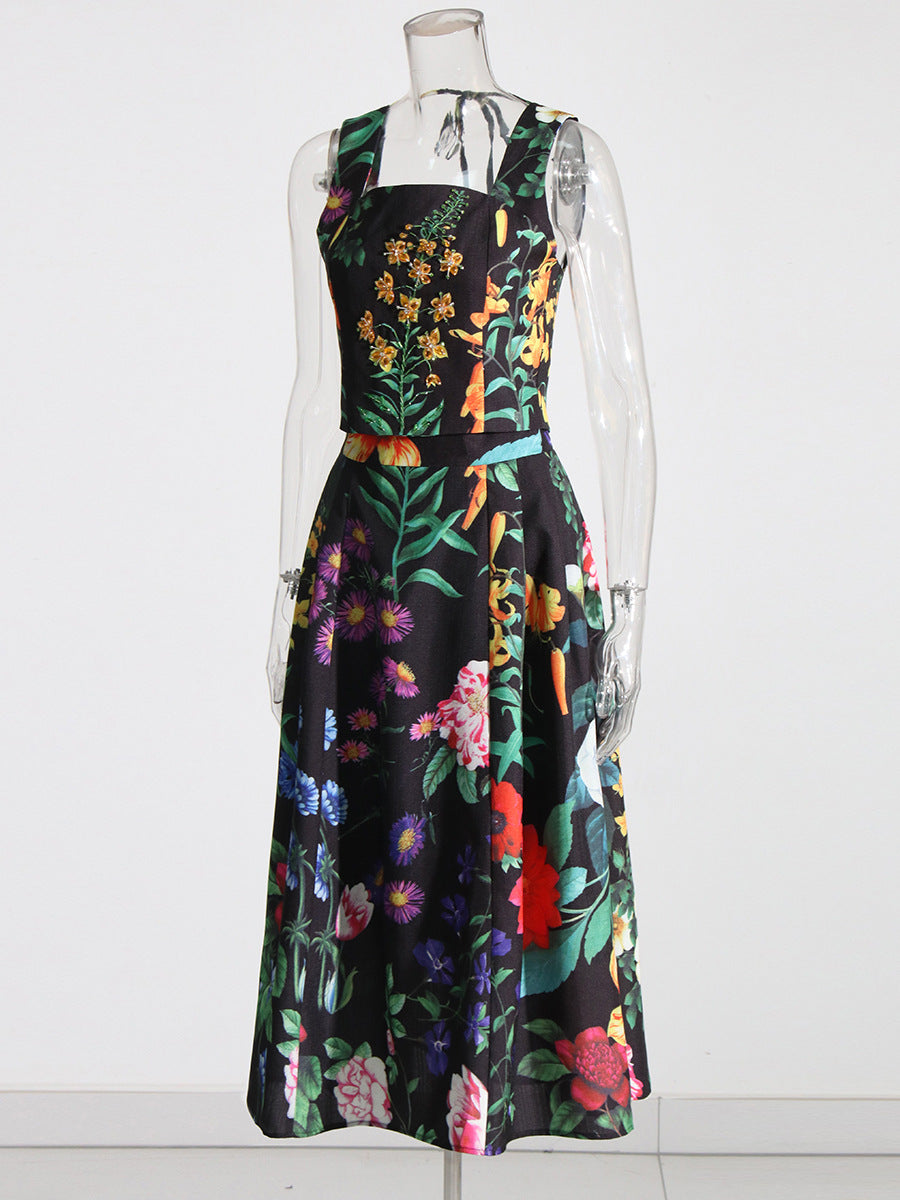 FLOWER PRINT TWO PIECE SET VACATION OUTFIT