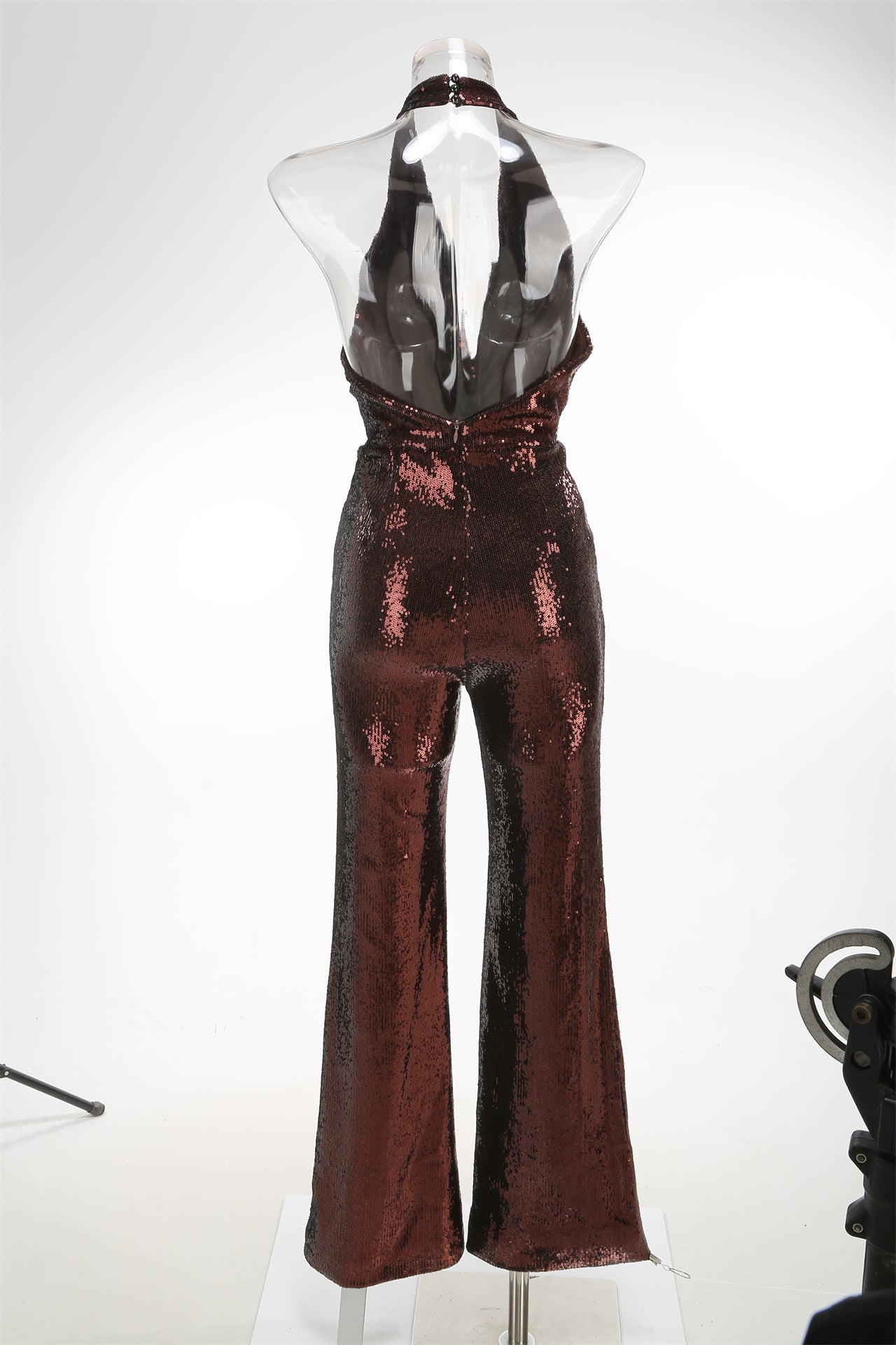 NORA BROWN SEQUIN HALTER FLARED JUMPSUIT