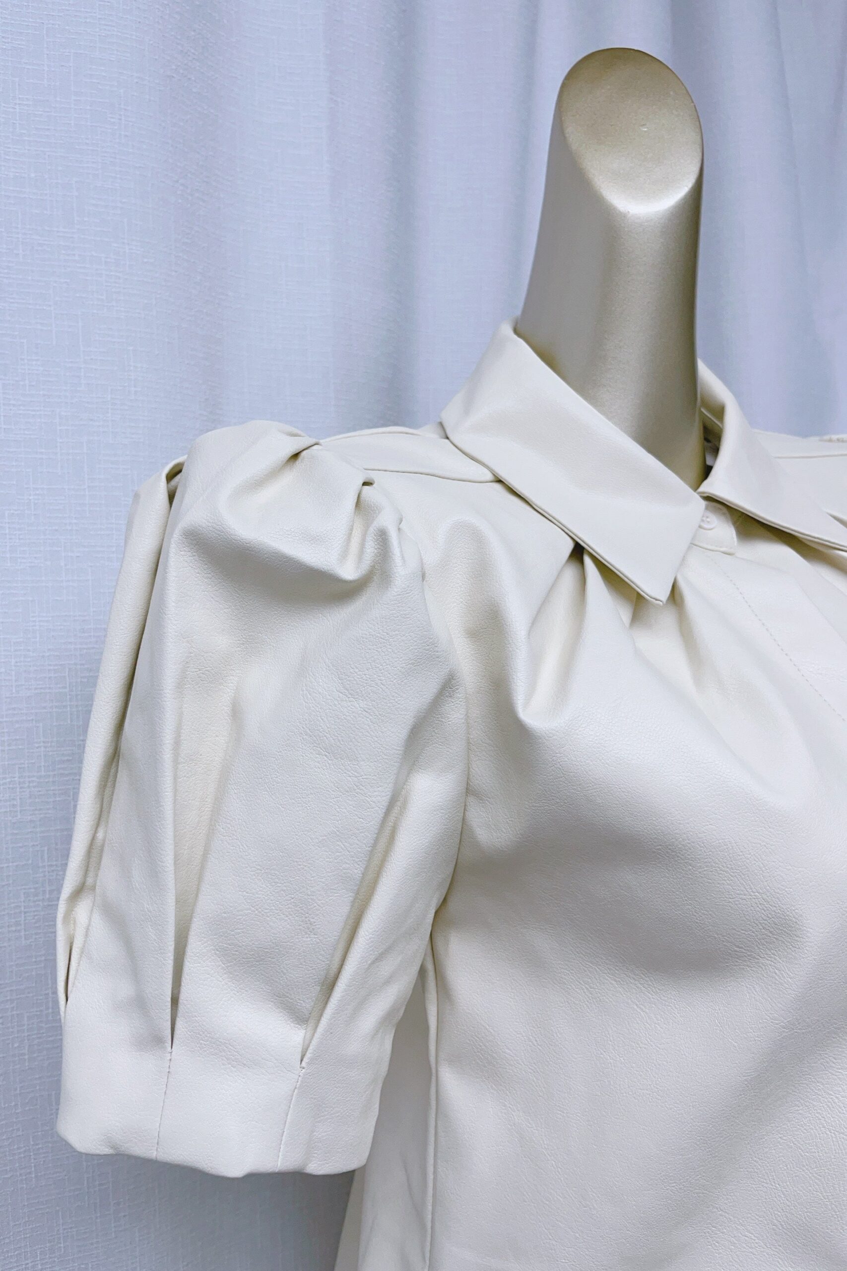 WHITE PUFF SLEEVE LAPEL LEATHER MINI DRESS