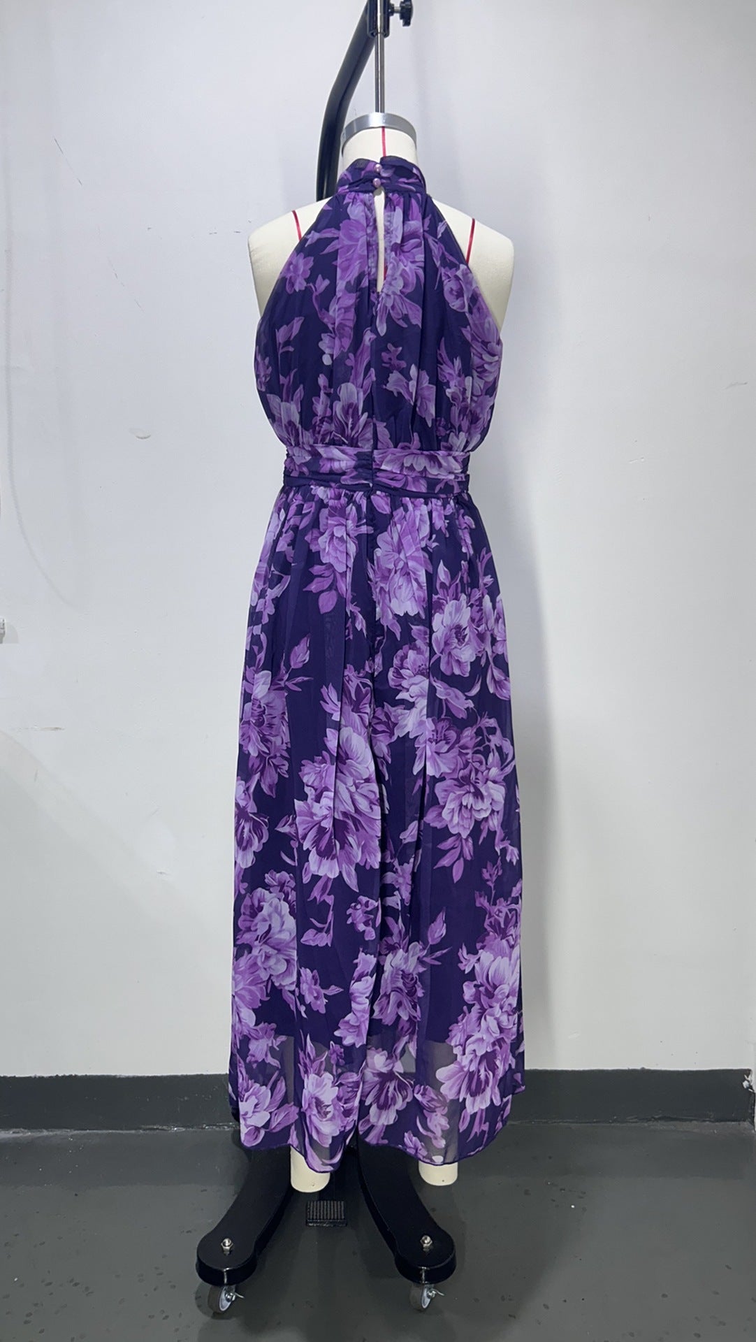 POLLY GREEN FLORAL CHIFFON HALTER MAXI DRESS