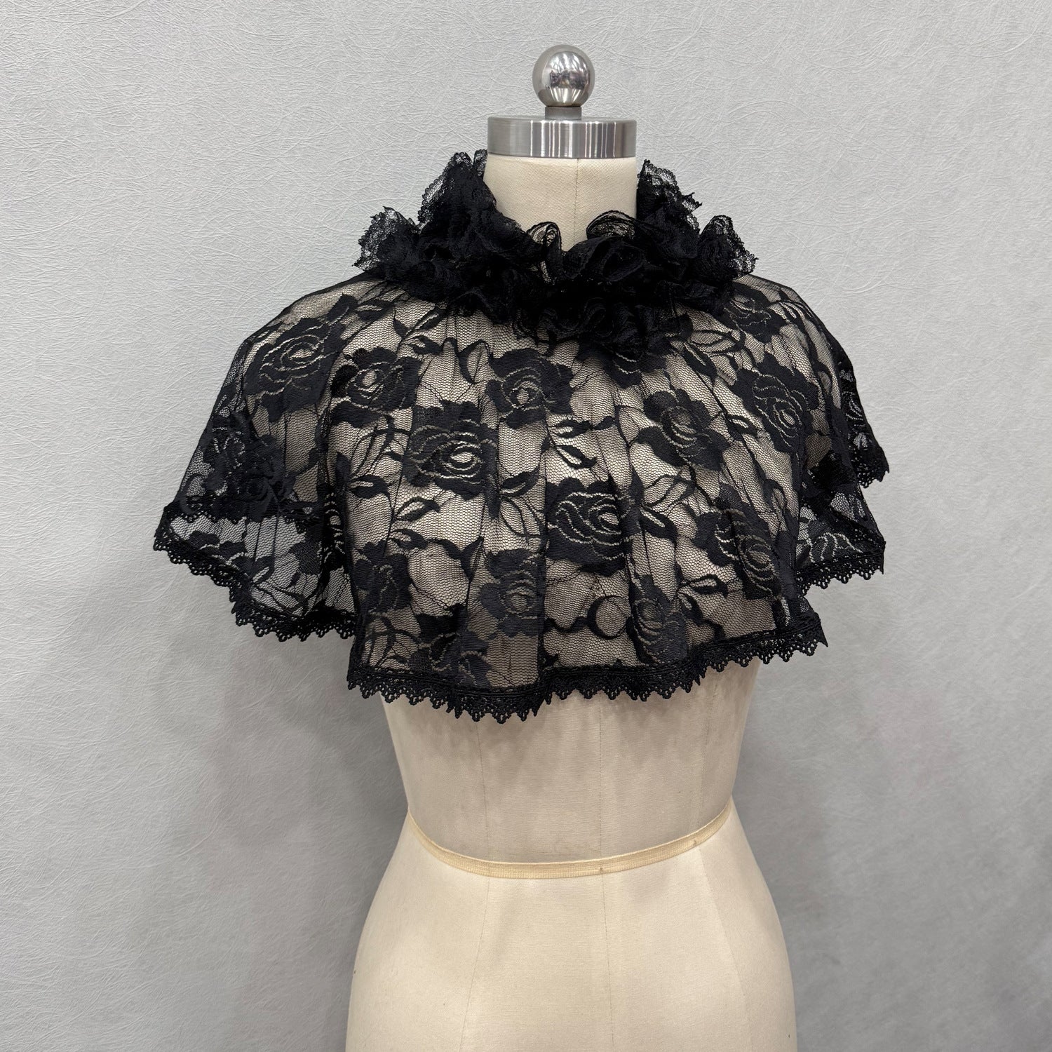 ROSE FLORAL LACE RUFFLE CAPE SHRUG FOR WEDDING