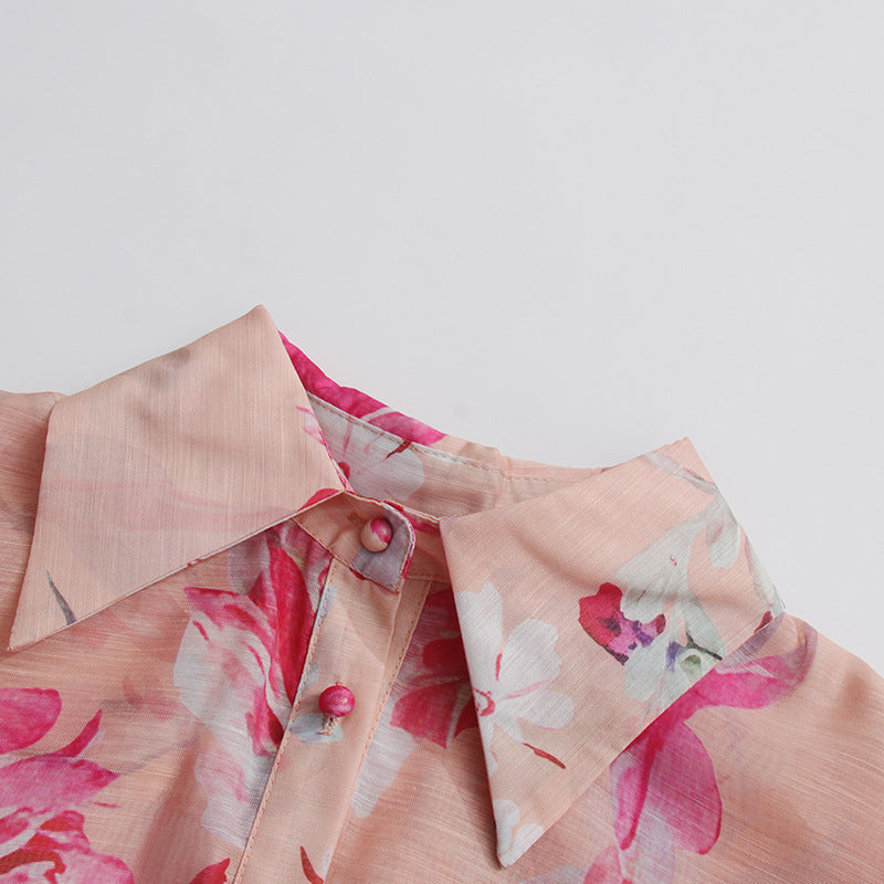 ORANGE FLORAL PRINT SHIRT SHORTS SET
