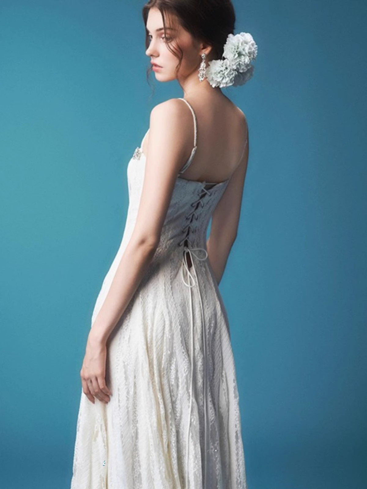 SUSPENDER LACE BANDEAU MAXI DRESS FOR EVENING