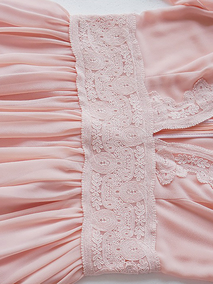 BLUSH PINK LACE V-NECK MAXI DRESS, ROMANTIC