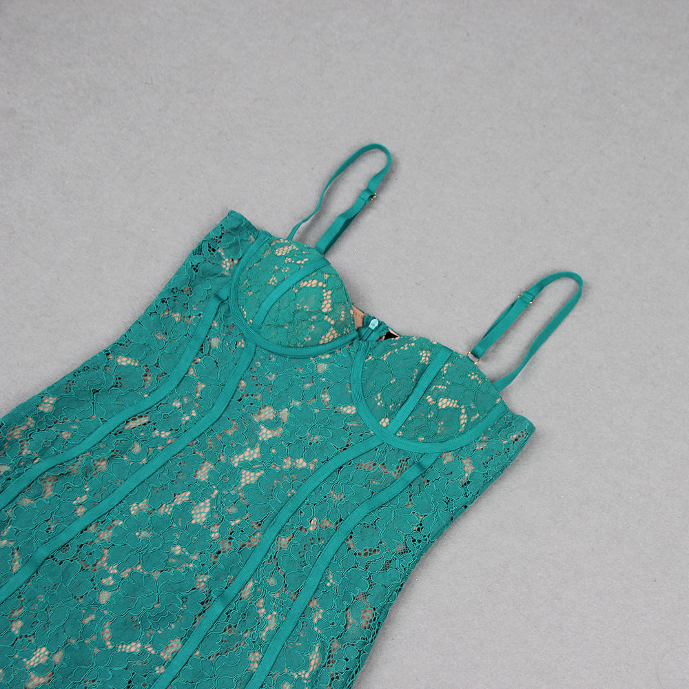 STRAPPY LACE MIDI DRESS FOR WEDDING GUEST