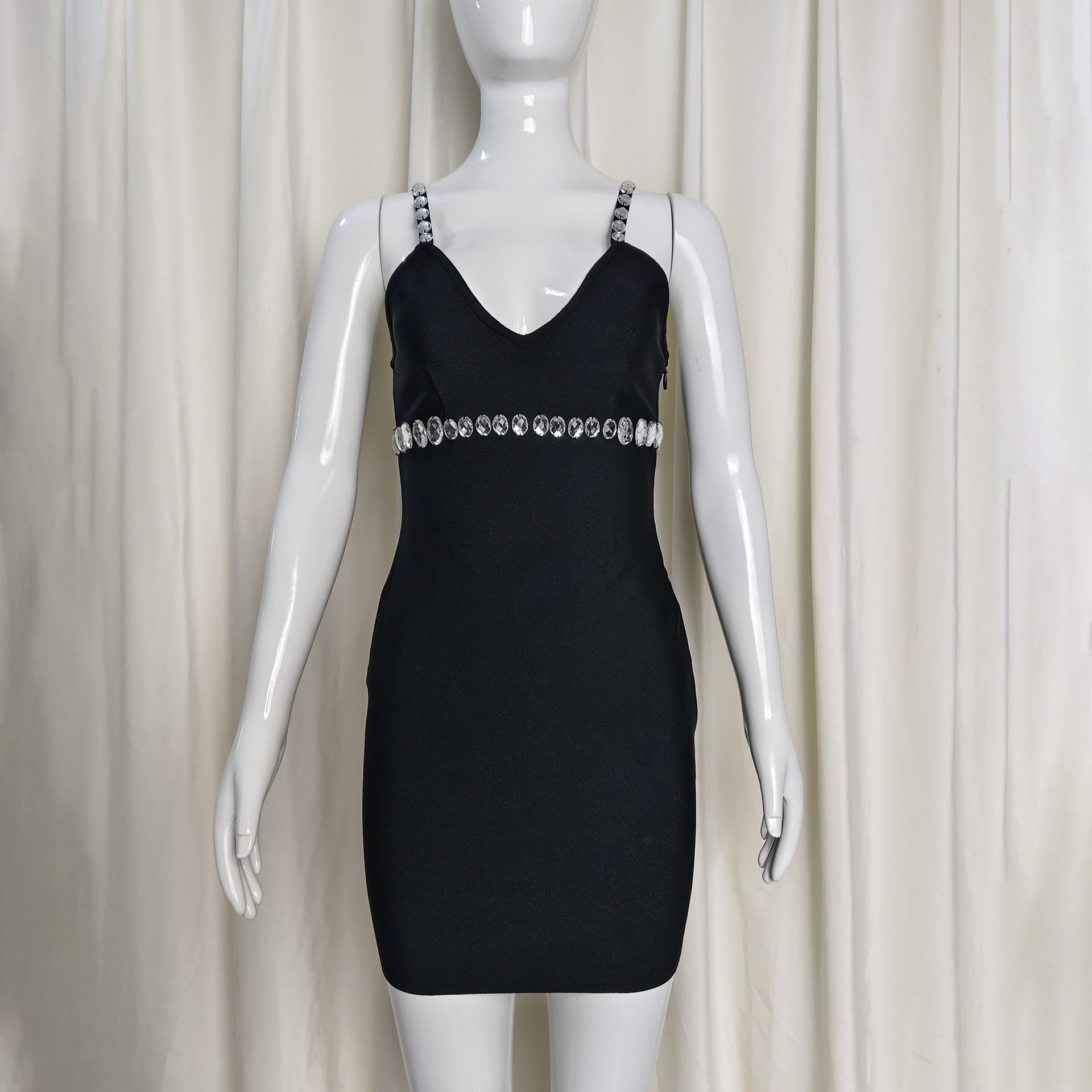 KAREN V-NECK RHINESTONE BODYCON MINI DRESS