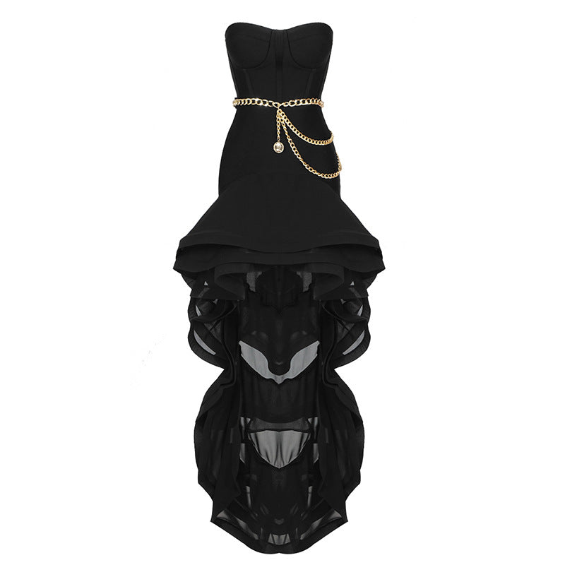 SELENA BLACK RUFFLE CORSET MINI DRESS FOR PARTY