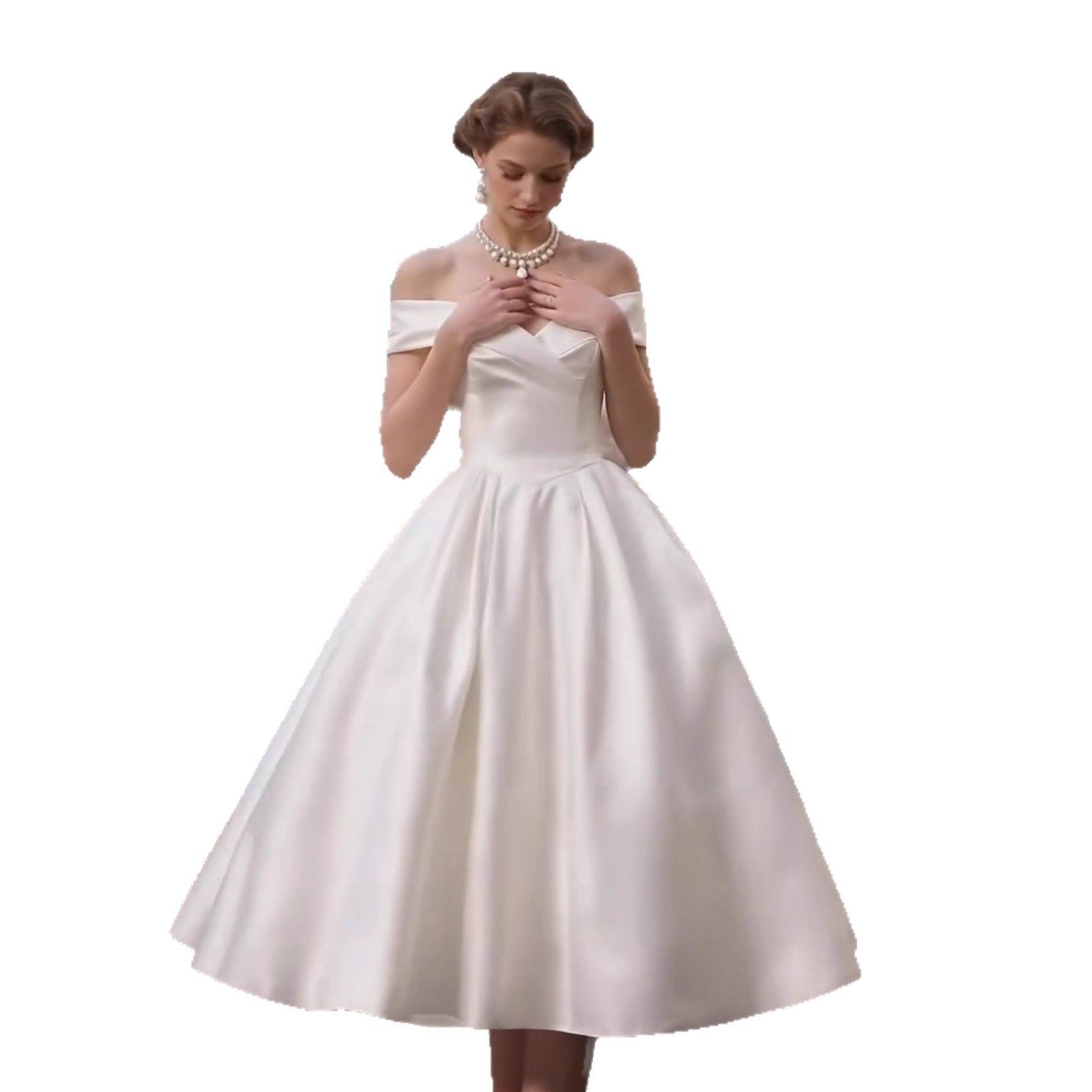 SHARON OFF-SHOULDER MIDI DRESS - OFF-WHITE MINIMALIST