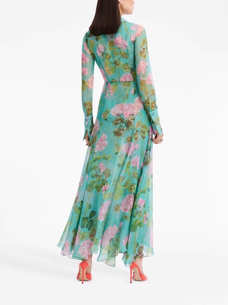 GREEN PRINTED BLOUSON DRESS FOR WEDDING