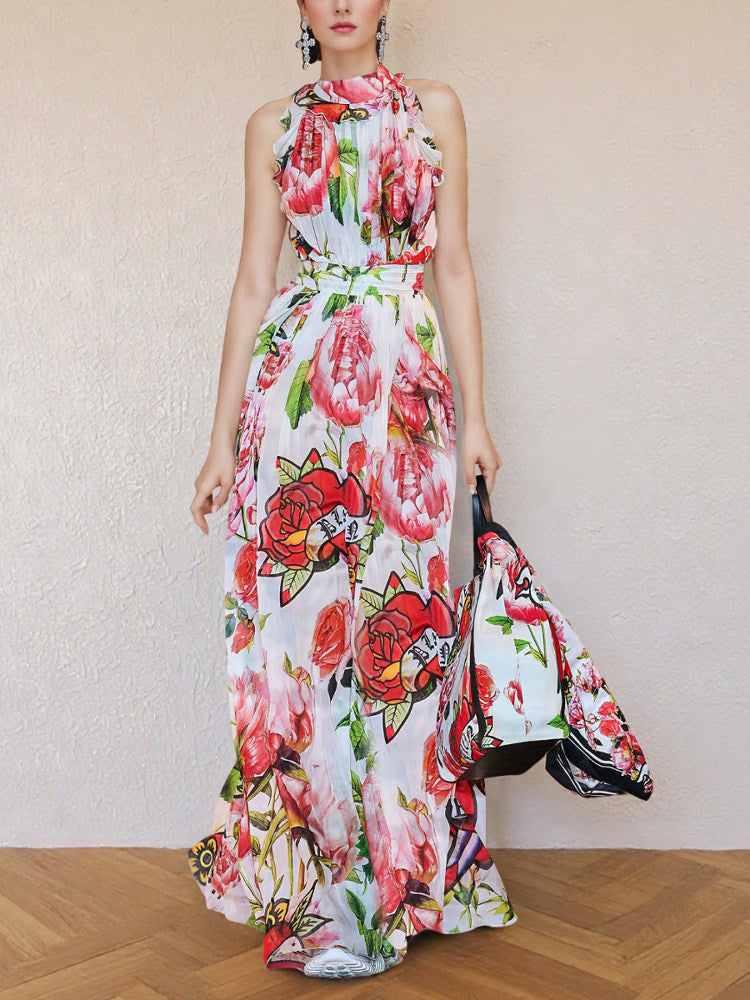 FLORAL SWING DRESS, SLEEVELESS FLOWING SHIFT FOR PARTY