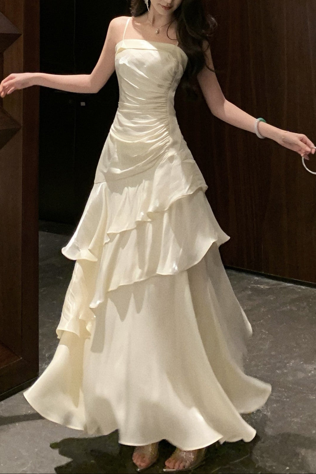 HELEN PLEATED RUFFLE MAXI DRESS - WHITE WEDDING GUEST