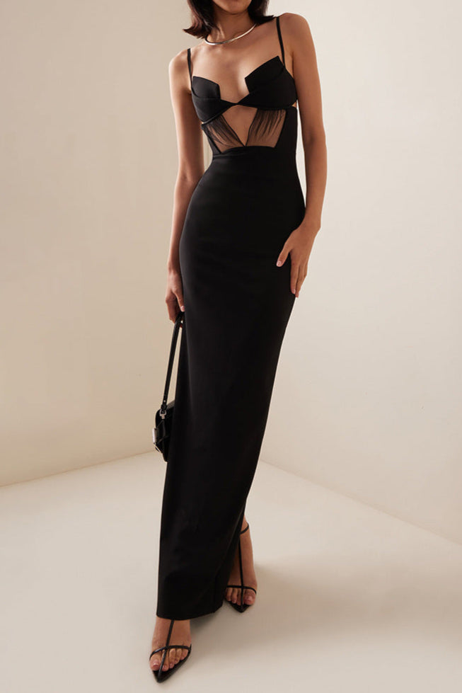 SLIT BACK BANDAGE MAXI DRESS, BLACK COCKTAIL