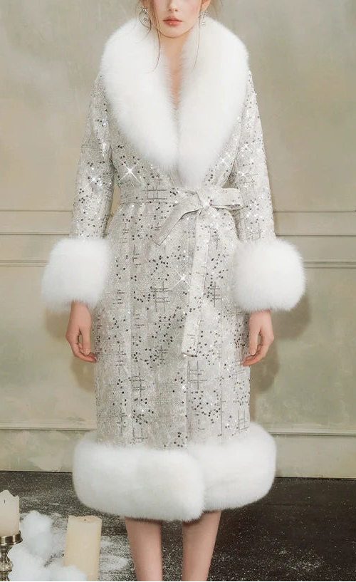 Sliver Tie Long Sleeve Long Fur Autumn Coat Sliver Tie Long Sleeve Long Fur Autumn Coat