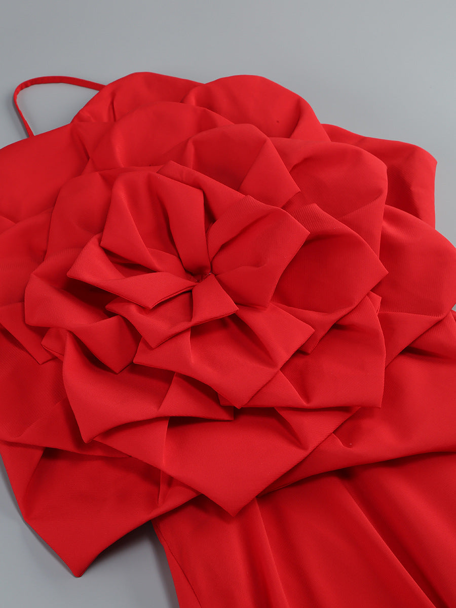 WINIFRED RED 3D FLOWER STRAP MAXI DRESS