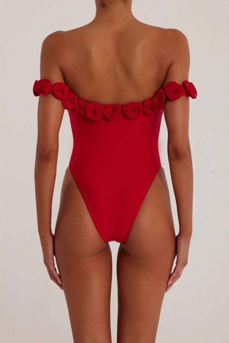 3D FLOWER RED STRAPLESS BODYSUIT FOR PARTY