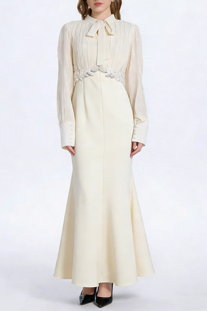 CARLIN BALLOON SLEEVE RUCHED MIDI DRESS - APRICOT