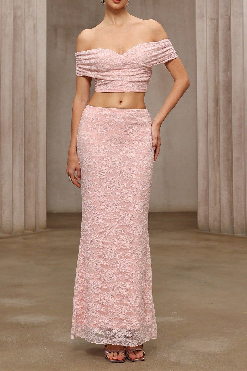 ALICE PINK LACE OFF-SHOULDER PARTY SET