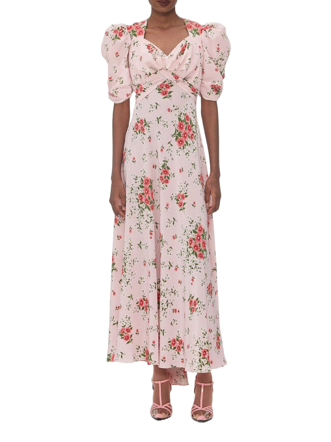 PINK FLORAL V-NECK MAXI DRESS FOR WEDDING