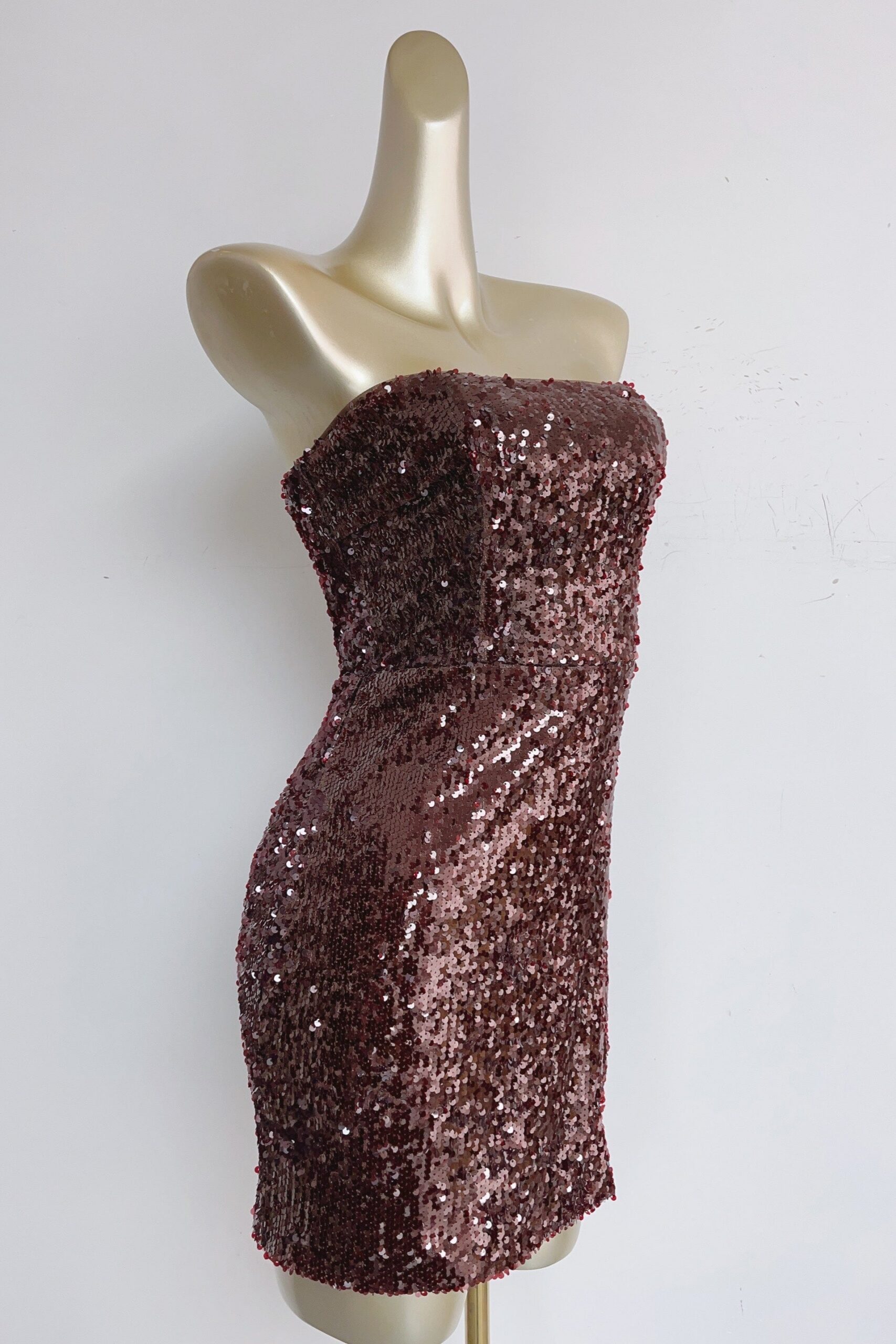 STRAPLESS BURGUNDY SEQUIN MINI DRESS, COCKTAIL PARTY