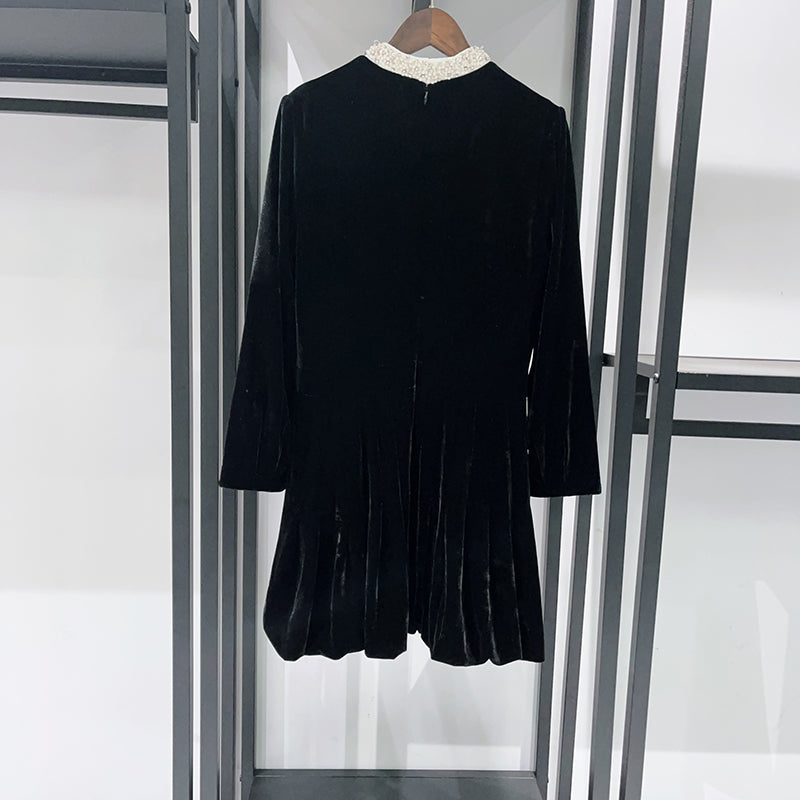 SHEILA BEADED VELVET PUFFY MINI DRESS, BLACK COCKTAIL