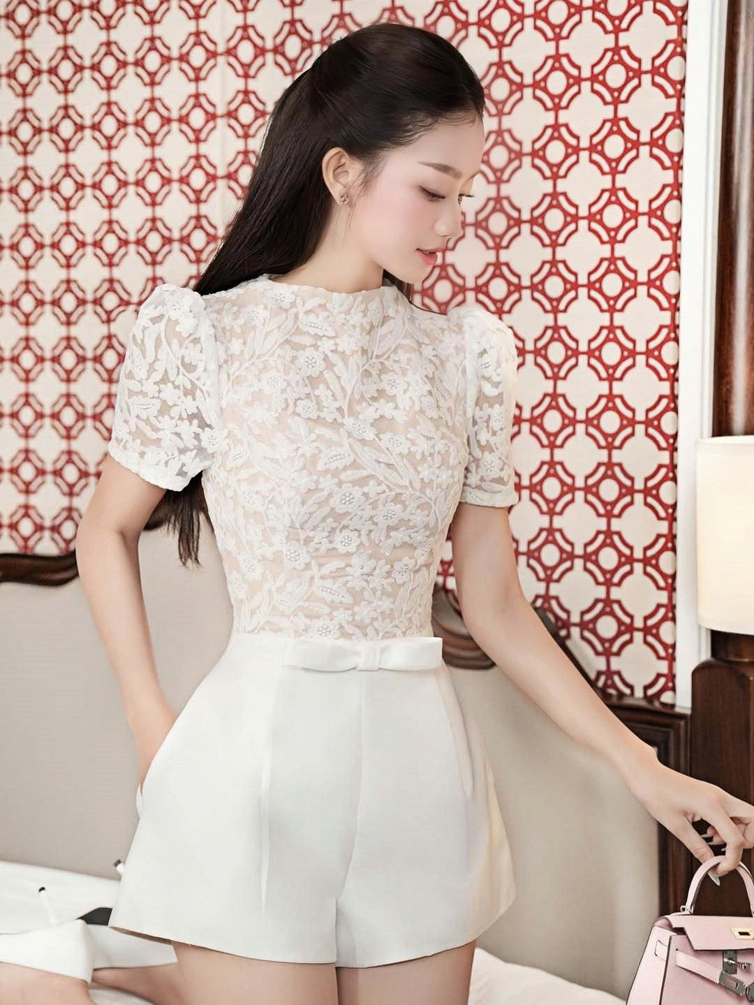 MURRAY LACE PATCHWORK JUMPSUIT WHITE WEDDING GUEST