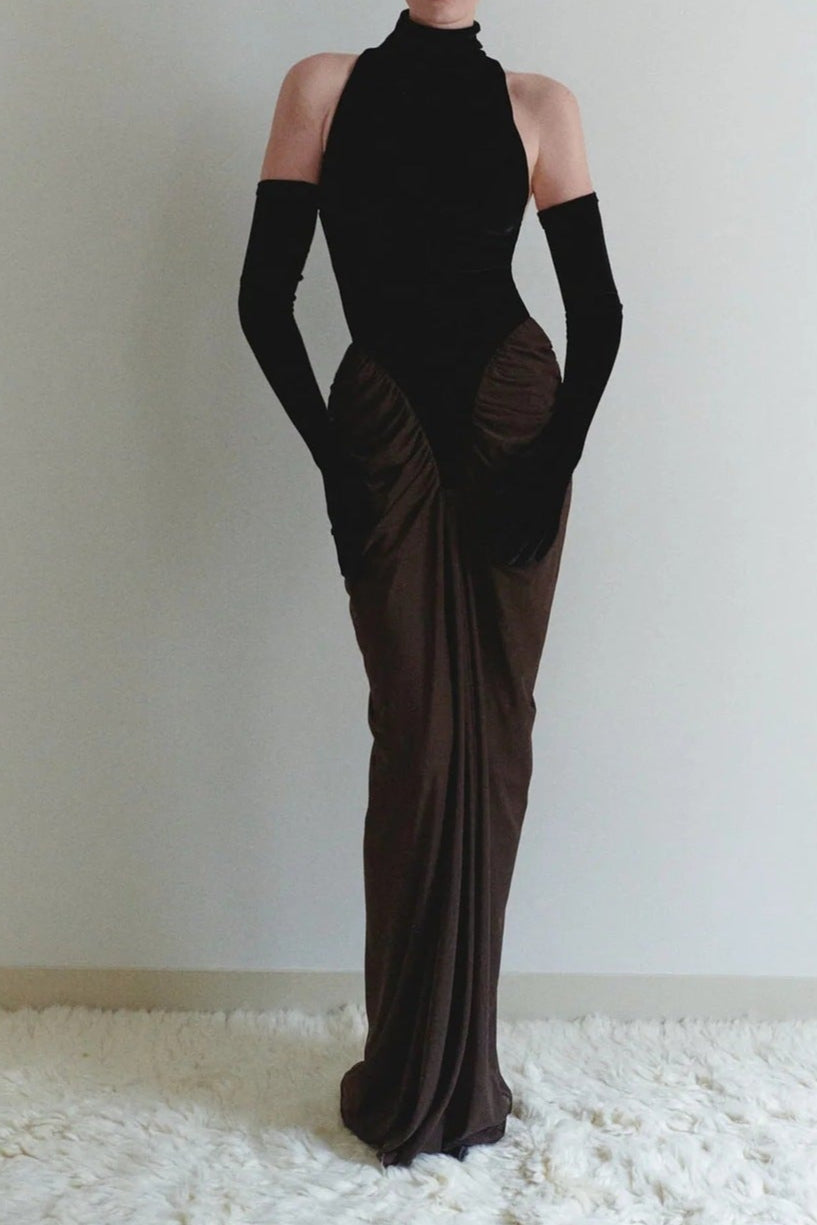 O1CN01L4Aekc1DRbPYDLML2__2203467220213-0-cib VELVET MESH PATCHWORK MAXI BLACK COCKTAIL DRESS