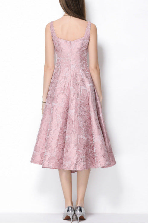BEVERLY PINK VINTAGE JACQUARD SLIP MIDI DRESS