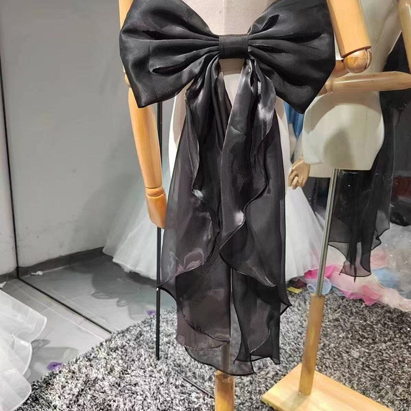 SHIMMER ORGANZA GIANT BOW SASH BACK RUFFLE