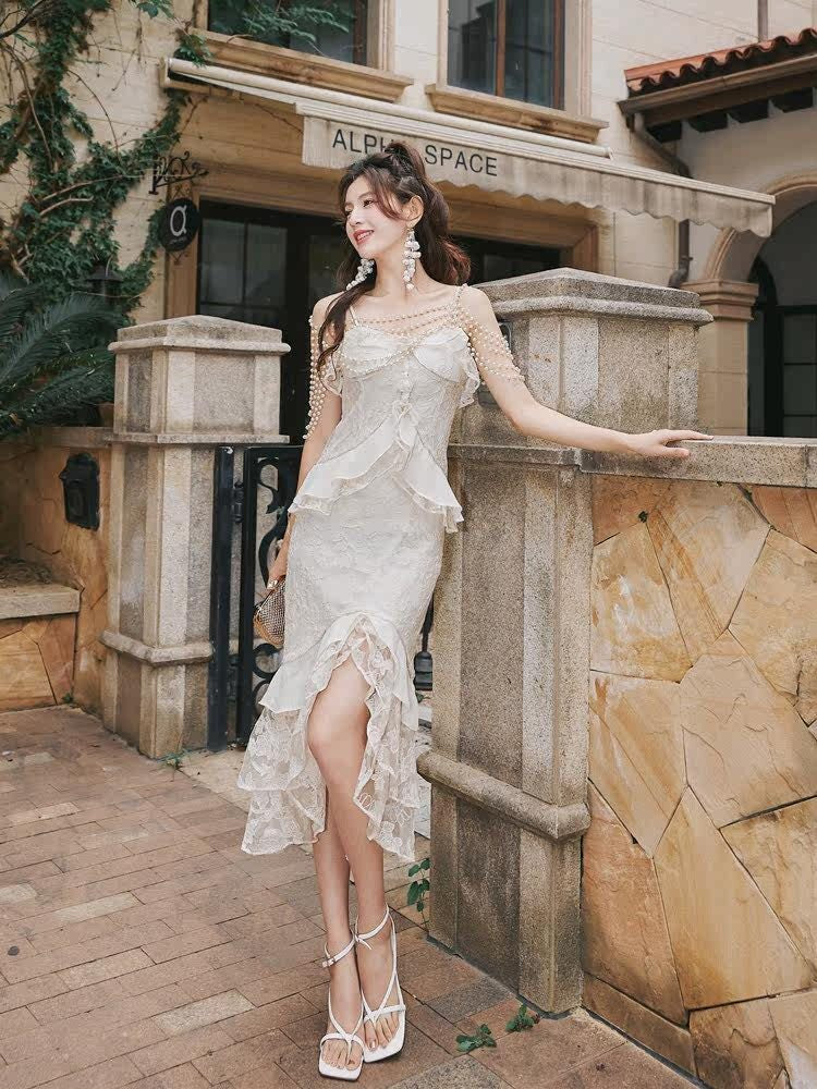 FREDERICA LACE RUFFLED SLIP DRESS, ROMANTIC OCCASION