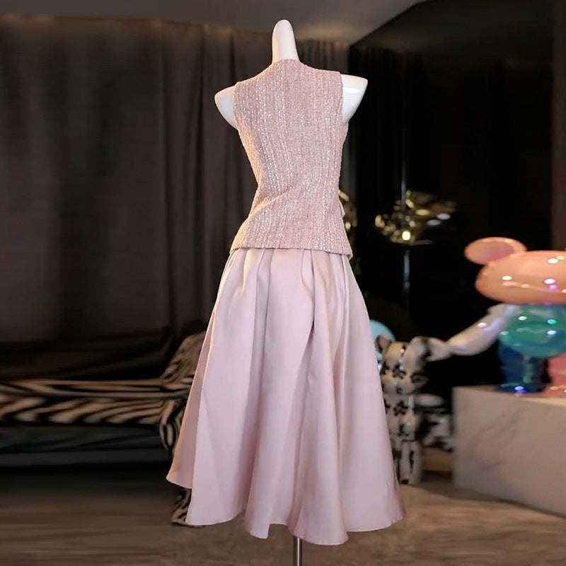 ELLA PINK V-NECK SLEEVELESS TWO-PIECE SET