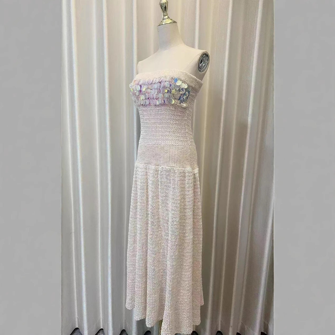 KIMBERLEY BEIGE OFF-SHOULDER SEQUIN MAXI DRESS