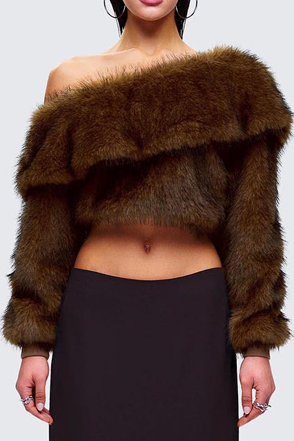 STACEY ONE-SHOULDER FUR TOP FOR PARTY