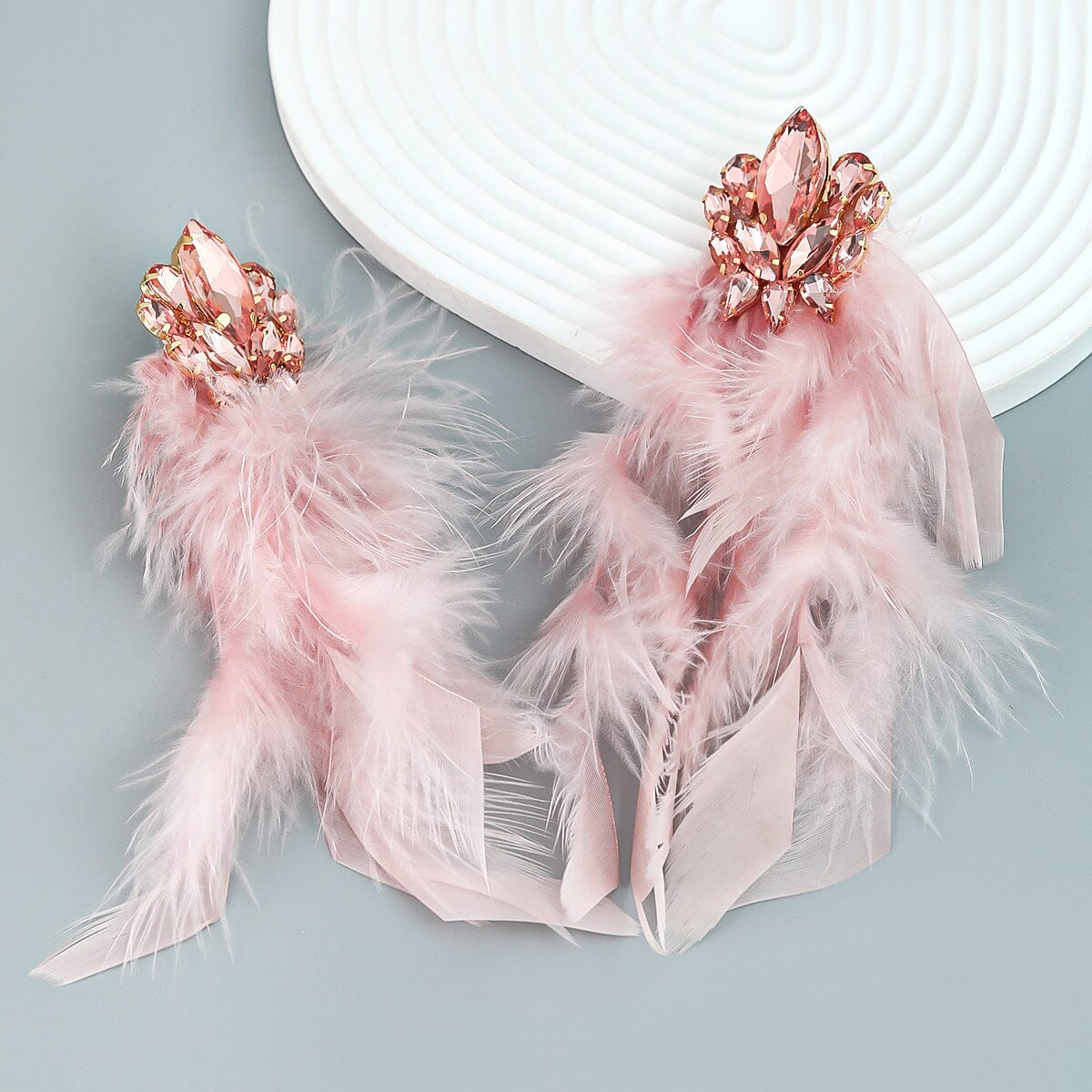 RHINESTONE FEATHER DROP EARRINGS FOR PARTY
