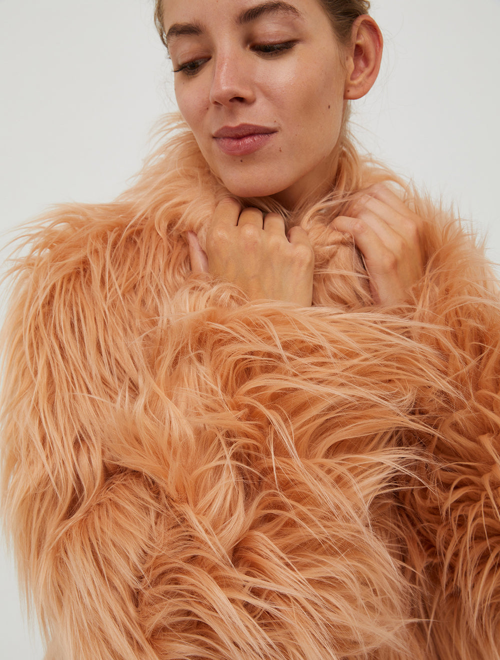 LUXE NUDE PINK FAUX FUR COAT FOR PARTY