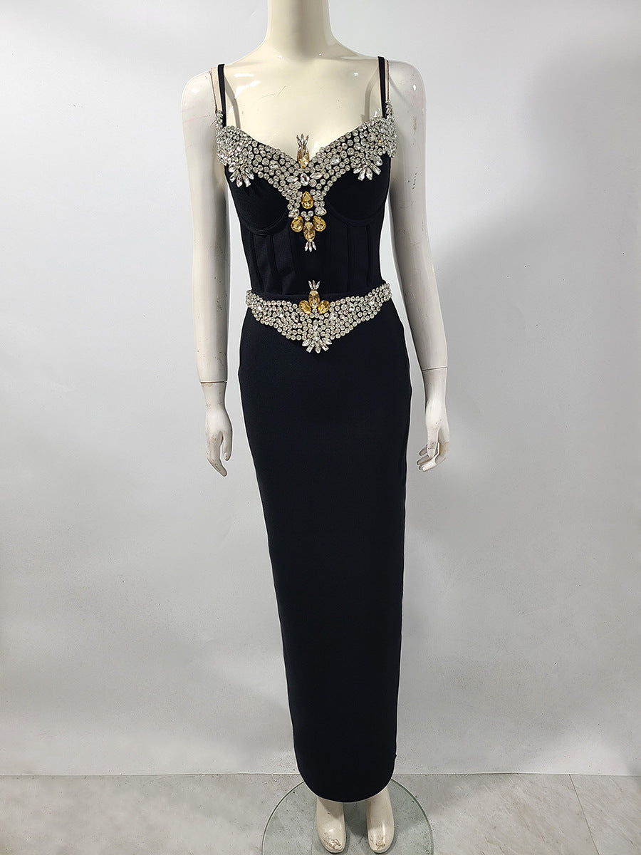 RITA RHINESTONE BANDAGE MAXI DRESS BLACK