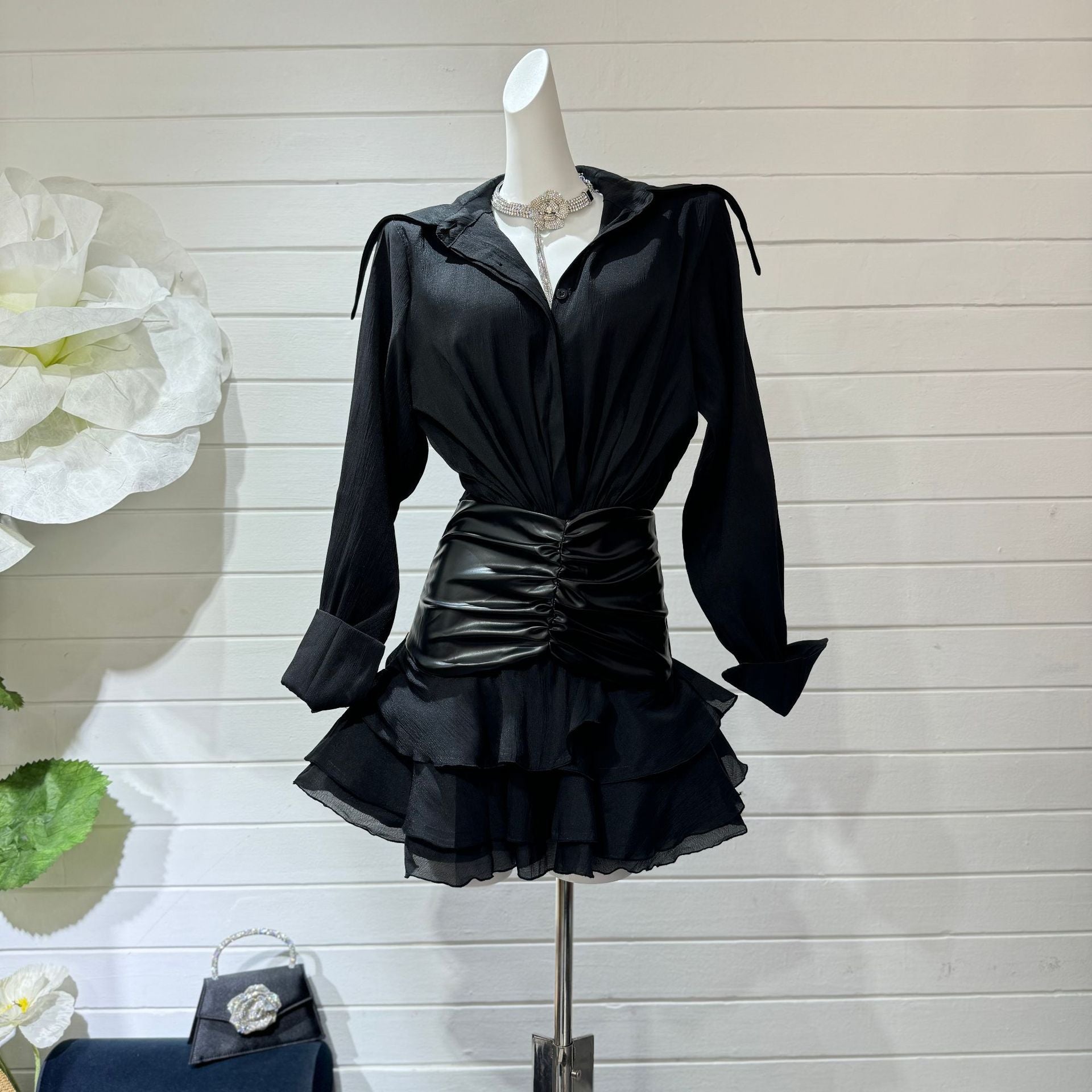 MANDY RUFFLE MINI DRESS BLACK COCKTAIL PARTY