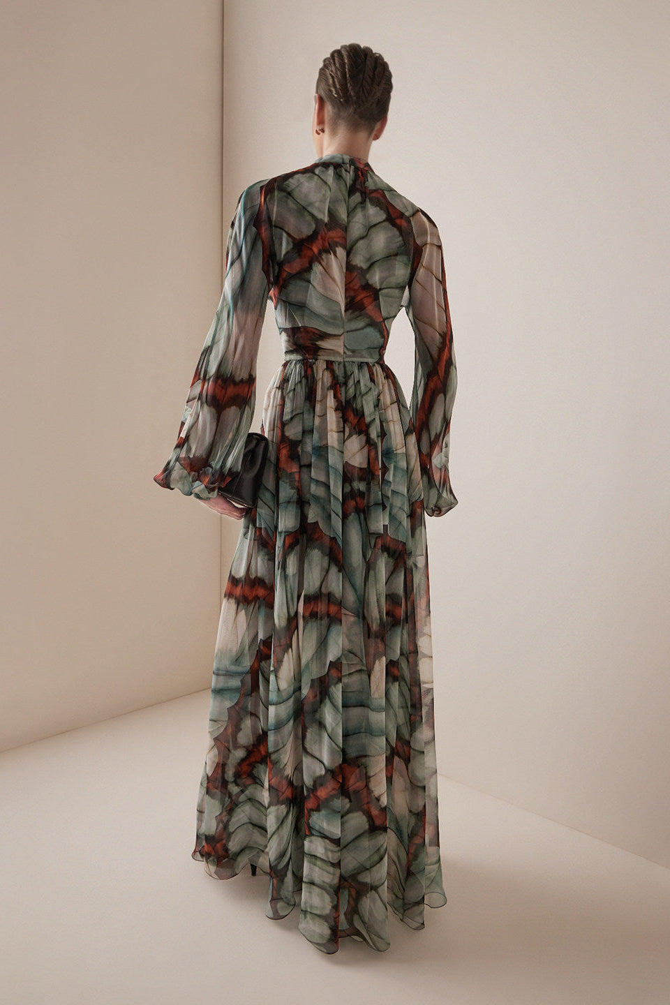 ABSTRACT BUTTERFLY PRINT CHIFFON MAXI DRESS, BOHO PARTY