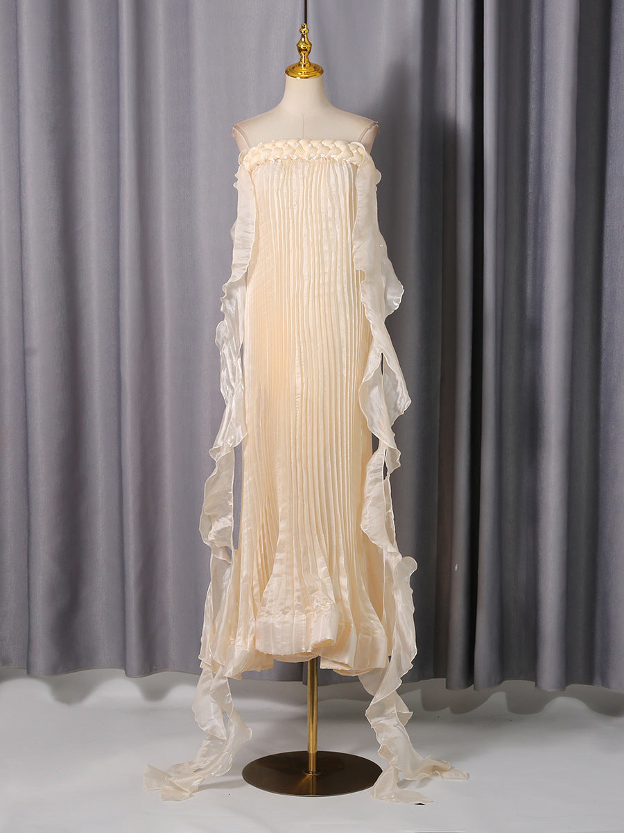 QUINTINA OFF-SHOULDER PLEATED MAXI DRESS APRICOT