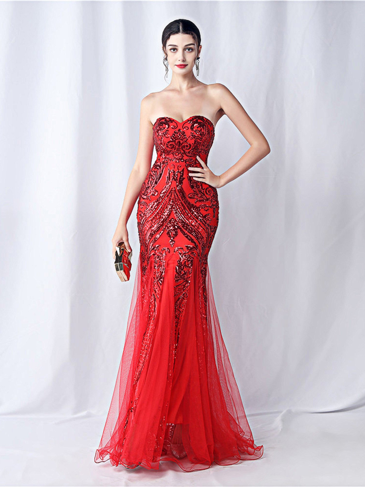 SPARKLE STRAPLESS TULLE MAXI DRESS FOR FORMAL EVENTS