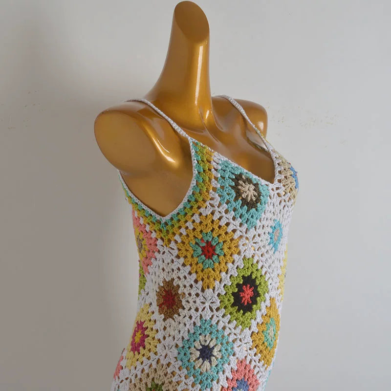 BOHO GRANNY SQUARE CROCHET BEACH DRESS