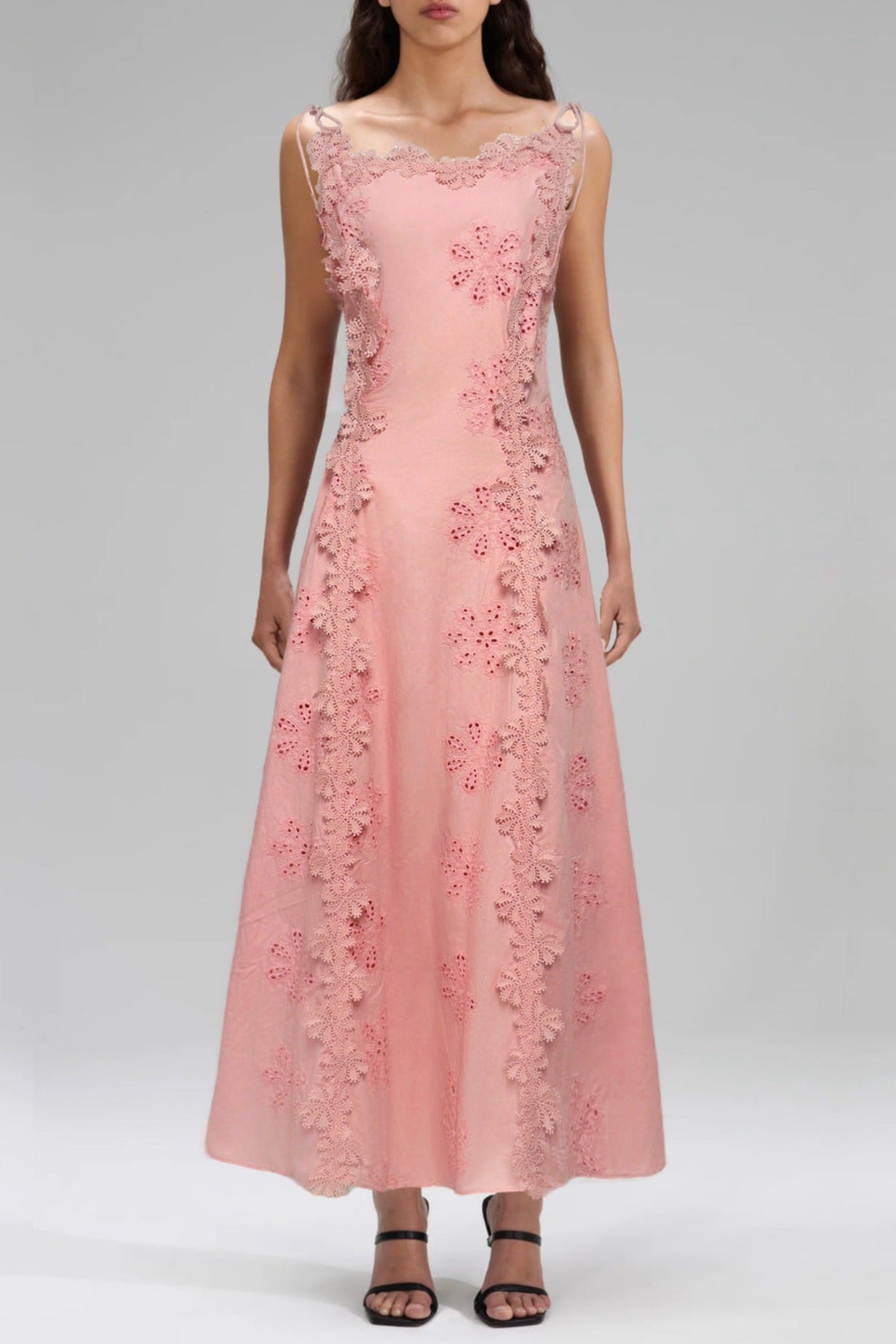 LACE MIDI DRESS: EMBROIDERED HOLLOW WHITE WEDDING