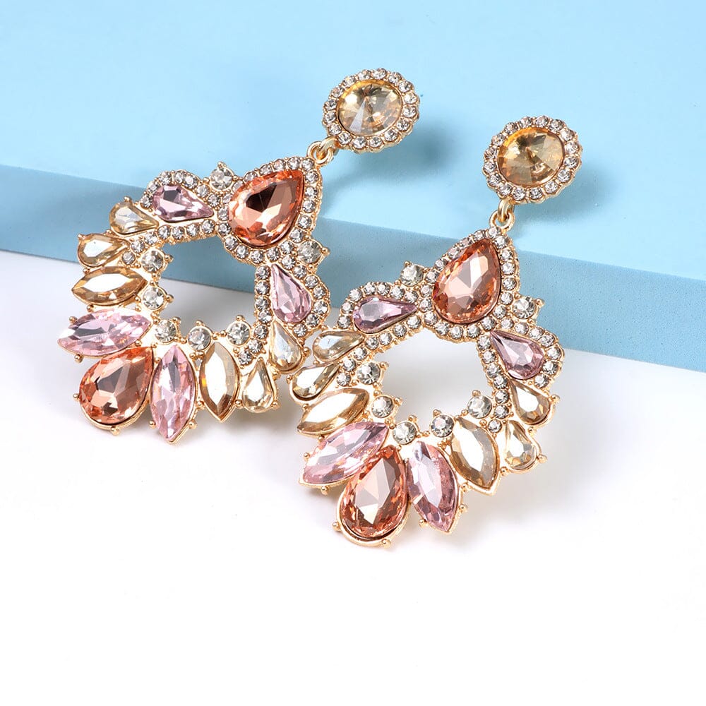 PINK CRYSTAL CHANDELIER DROP EARRINGS FOR WEDDING