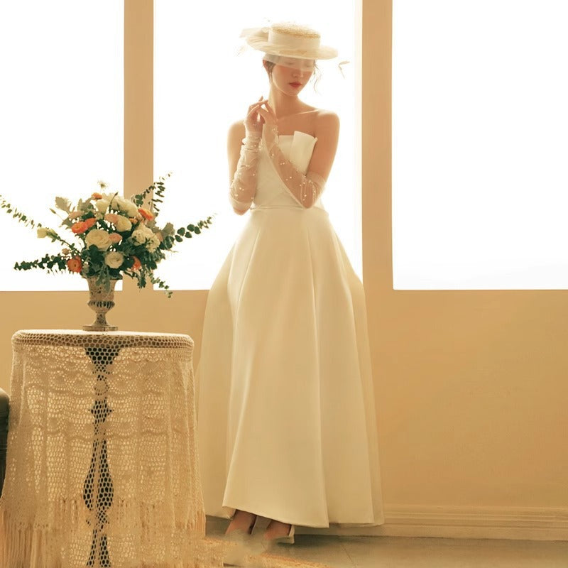FRENCH SATIN MINIMALIST PRINCESS WEDDING MAXI DRESS