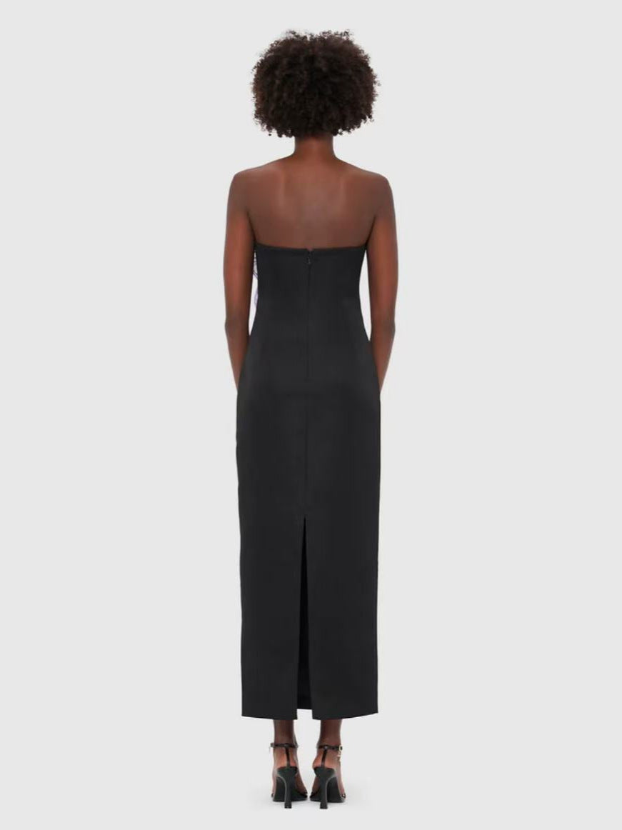 SUZANNE BLACK FLORAL BUSTIER MAXI DRESS