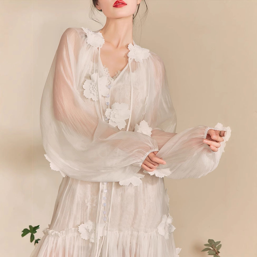 3D FLORAL LACE-UP MAXI DRESS, BOHO WEDDING GUEST