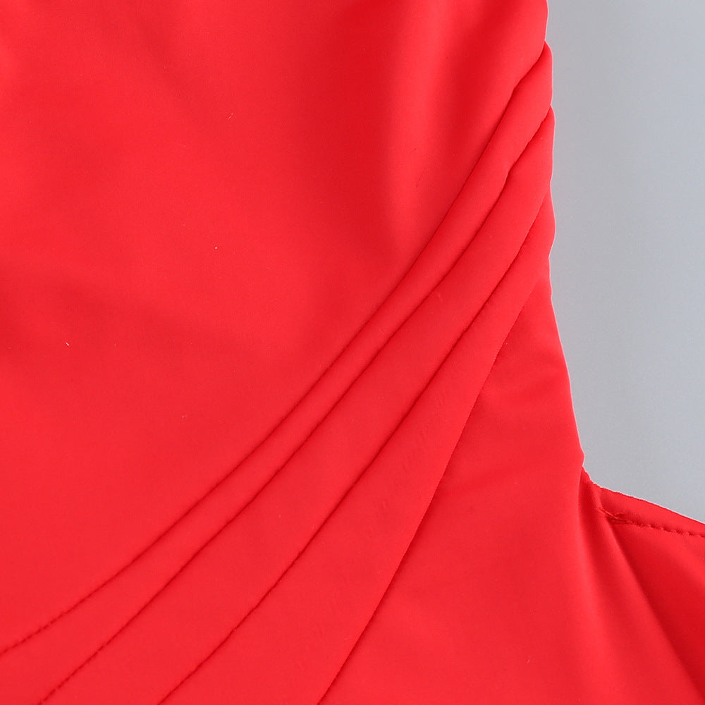 ATALANTA RED HIGH SLIT HOLLOW MAXI DRESS