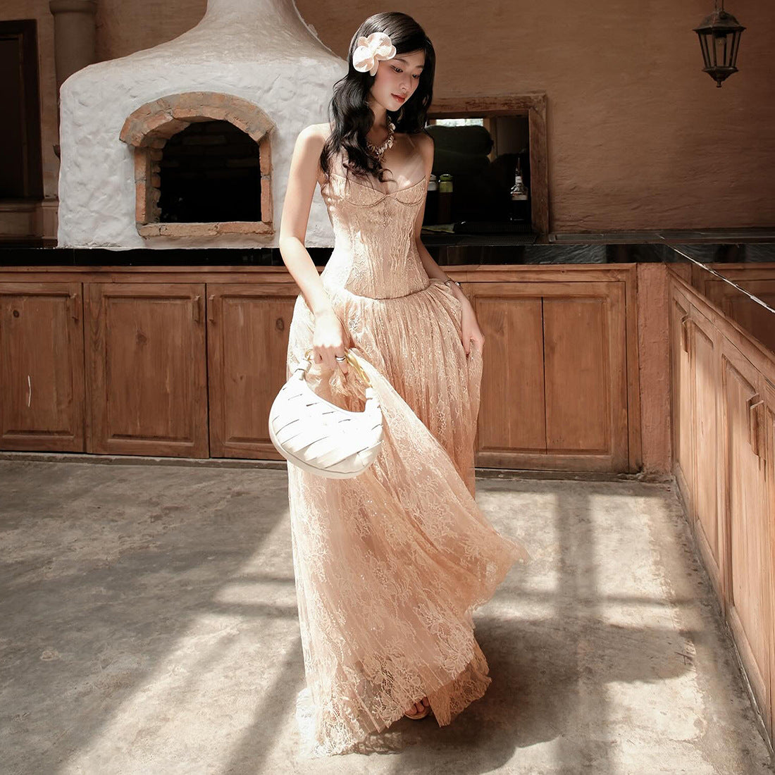 ROSE ASYMMETRIC SPAGHETTI STRAP MAXI DRESS KHAKI