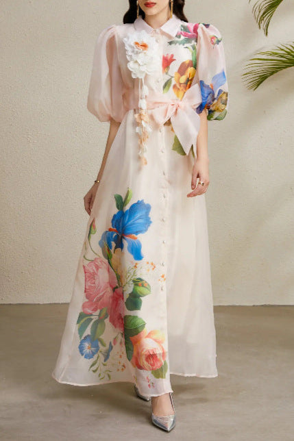 O1CN01Mc9yLf1rKLnEJsmwx__2206680355612-0-cib SINGLE-BREASTED FLORAL PUFF SLEEVE MAXI DRESS IN APRICOT